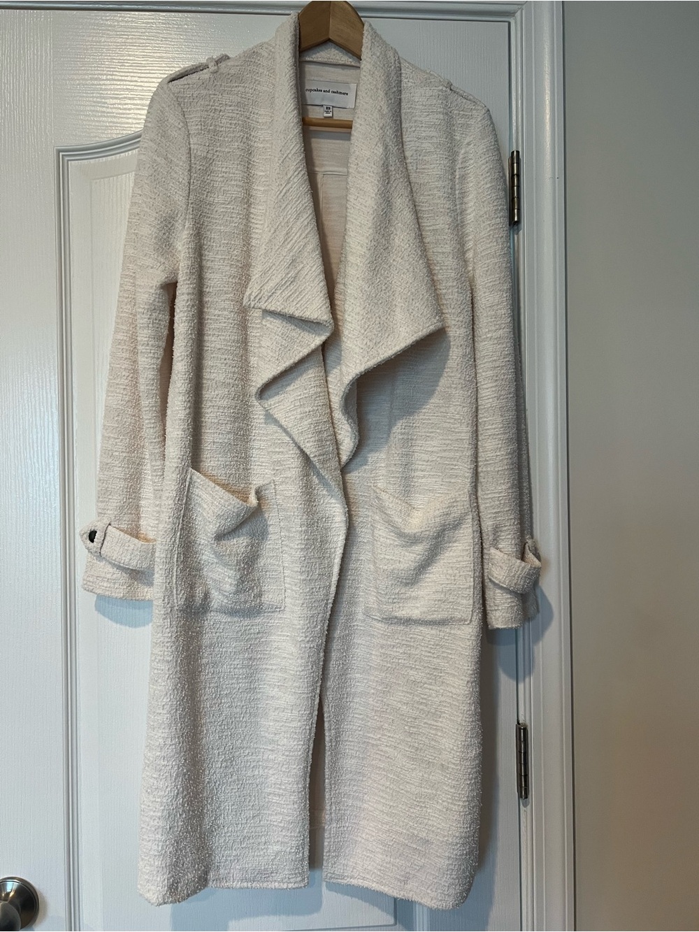 Anthropologie cupcakes & cashmere Cream Draped Open-Front Long Coatigan